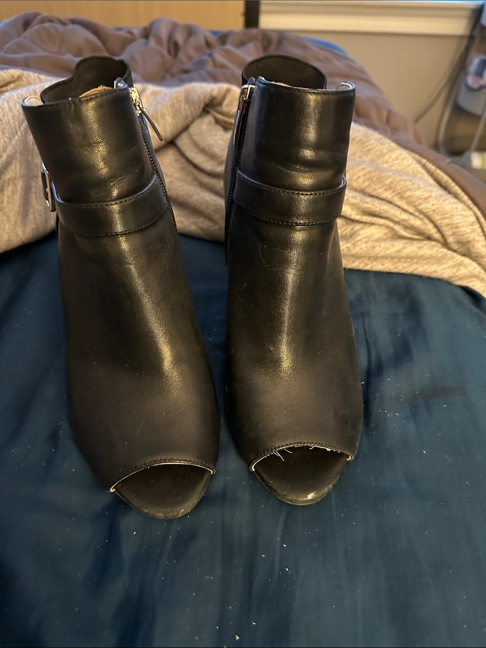 Marc Fisher Black Peep-Toe Ankle Booties